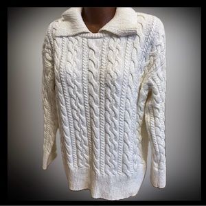 Free People preppy fisherman’s sweater winter white oversized M bust: 48” NWOT